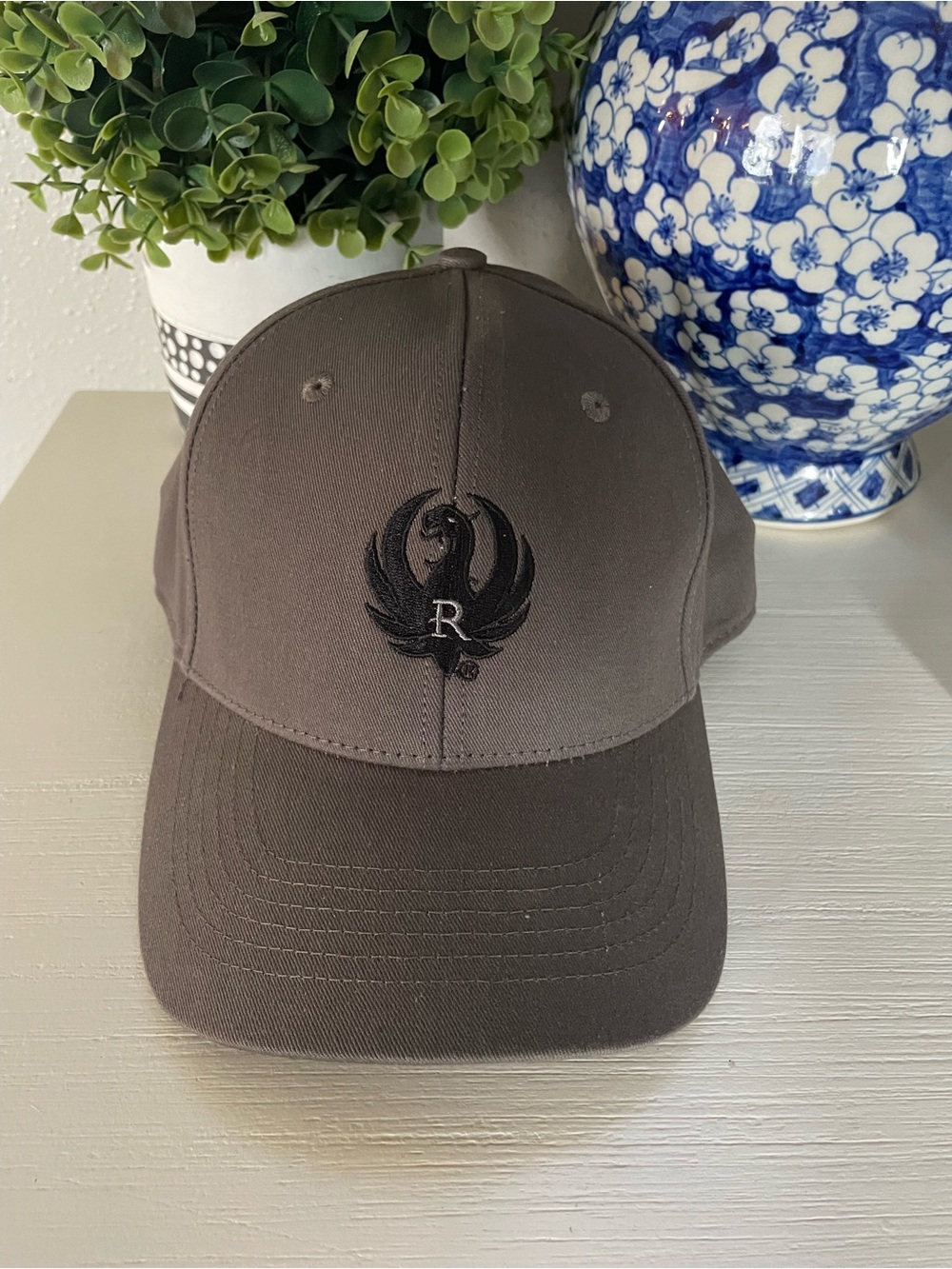 Like New Ruger Adjustable Gray Logo Hat with Velcro strap